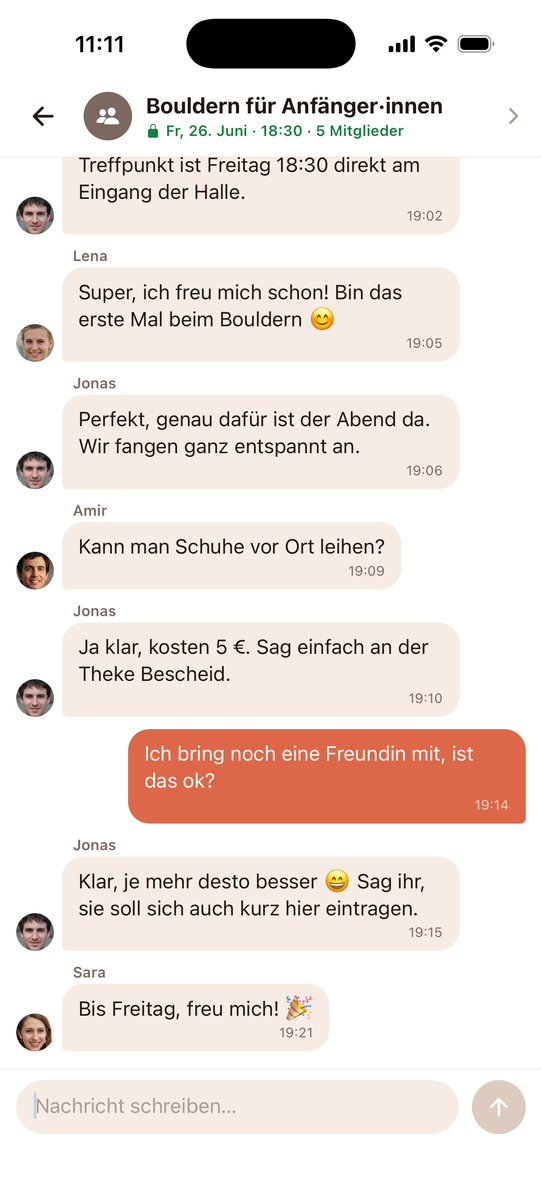 Verschlüsselter Gruppenchat in der Samble-App