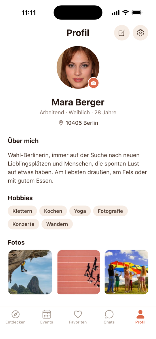 Profilansicht in der Samble-App